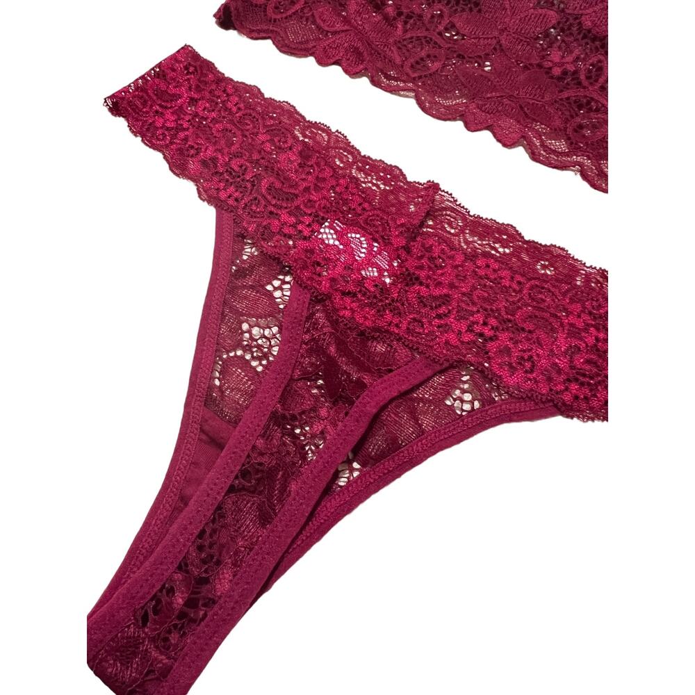 Lace Burgundy Camisole and Thong Lingerie Set Medium - Picture 4 of 6